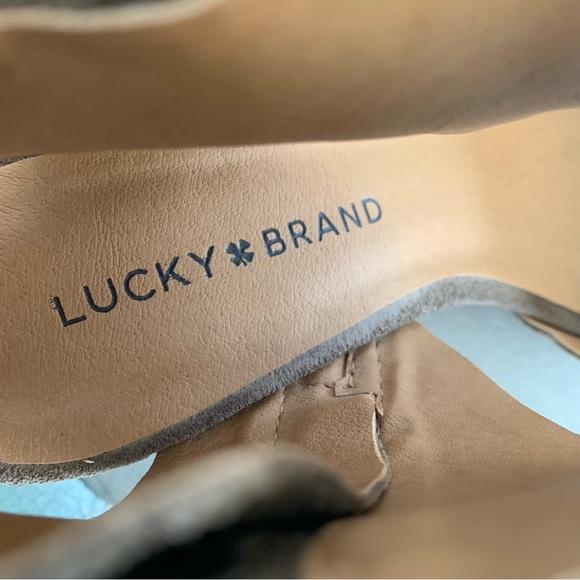 Lucky Brand Rittly Wedge Beige Tan Suede Heels Minimalist Work Casual Neutral 8 - Picture 8 of 11